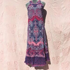 Robert Graham Krista Maxi Dress 6 Purple Pink Paisley Sleeveless Resort Boho